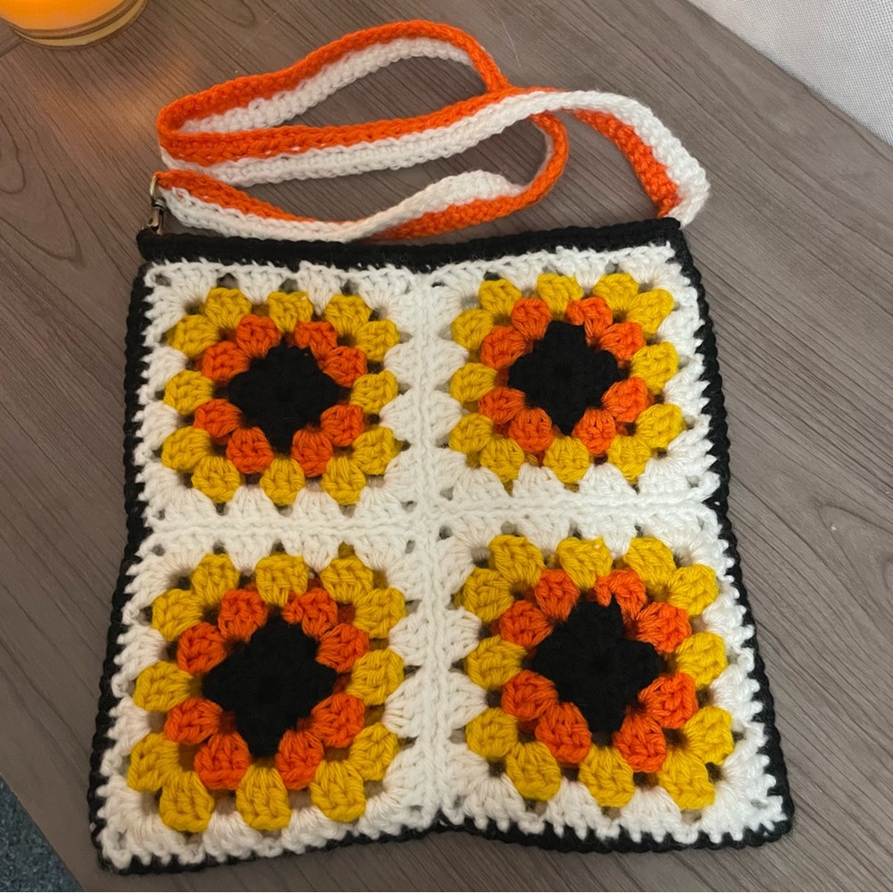Hand Crafted Crochet Candy Corn Halloween Crossbody Bag